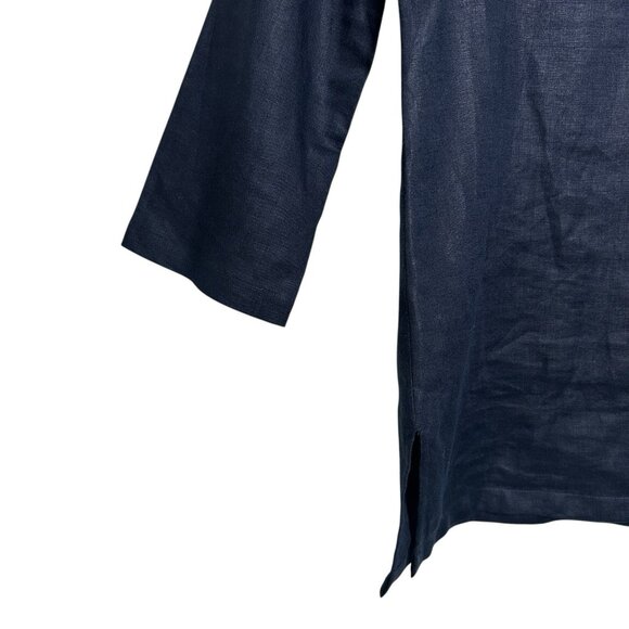Michael Kors Small Navy 100% Linen Tunic Shirt Embellished Top 3/4 Sleeve Office - Picture 5 of 10